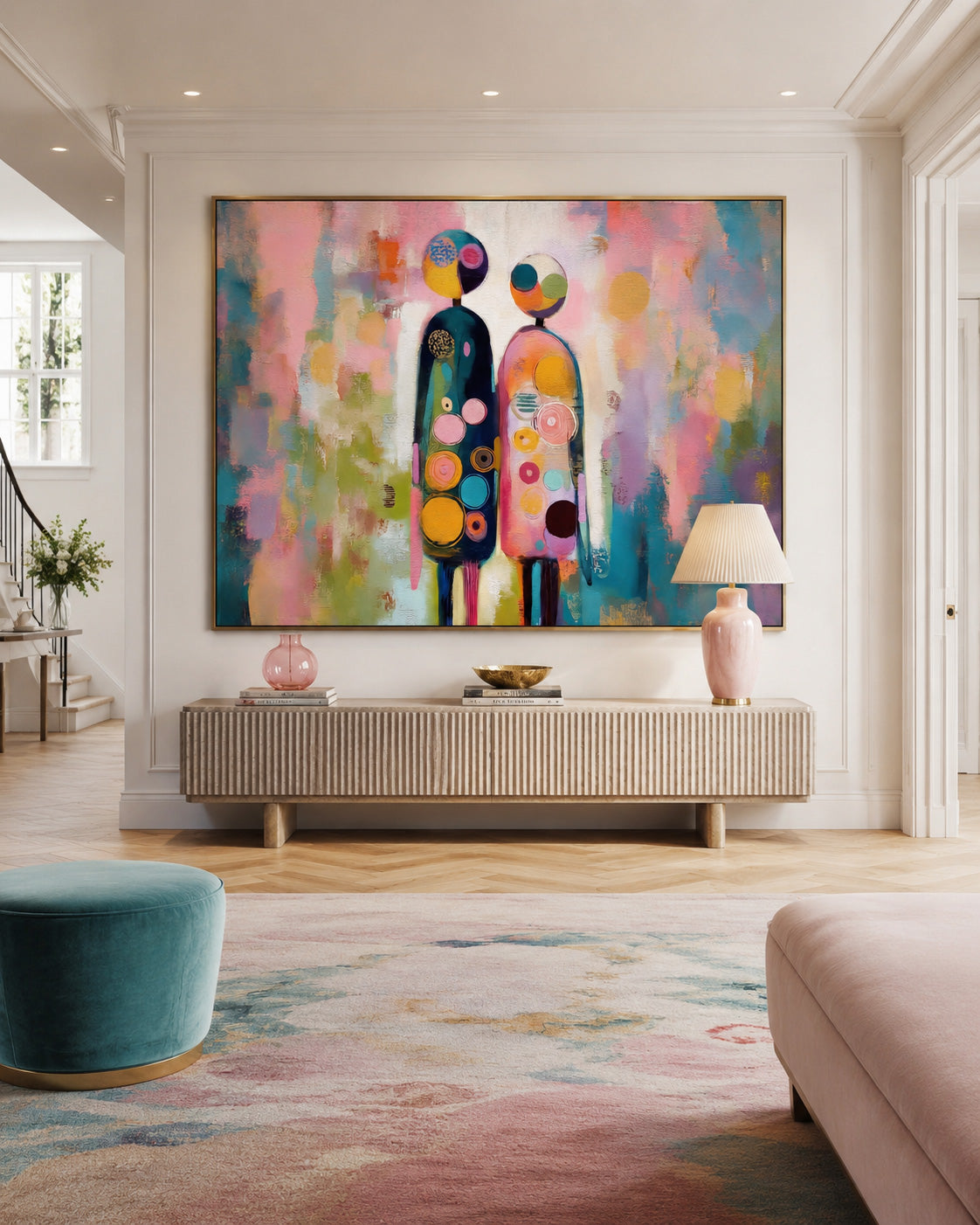 Colorful Abstract Couple Painting Modern Horizontal Canvas Art For Living Room
