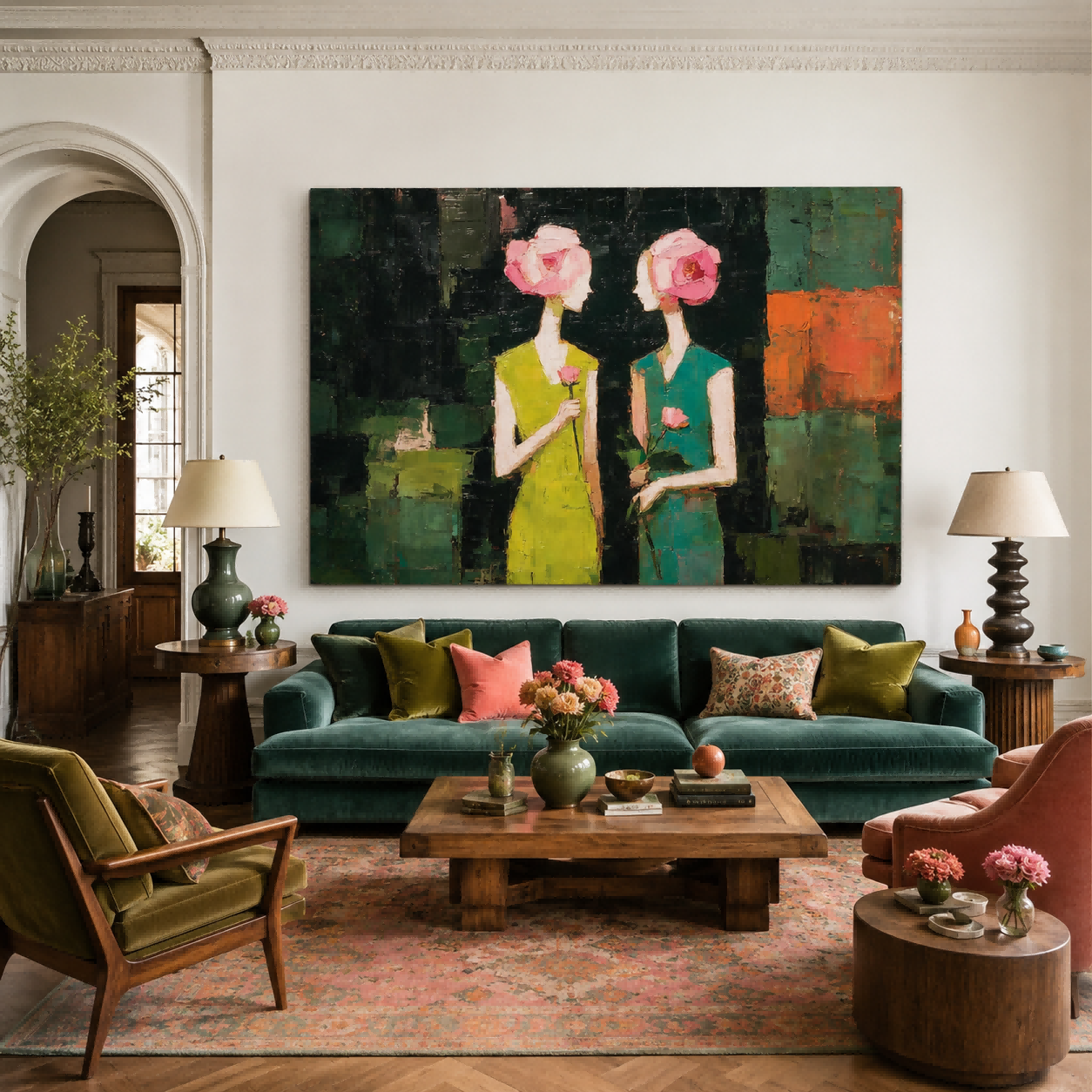 Vintage Floral Head Women Painting Abstract People Art For Living Room Decor