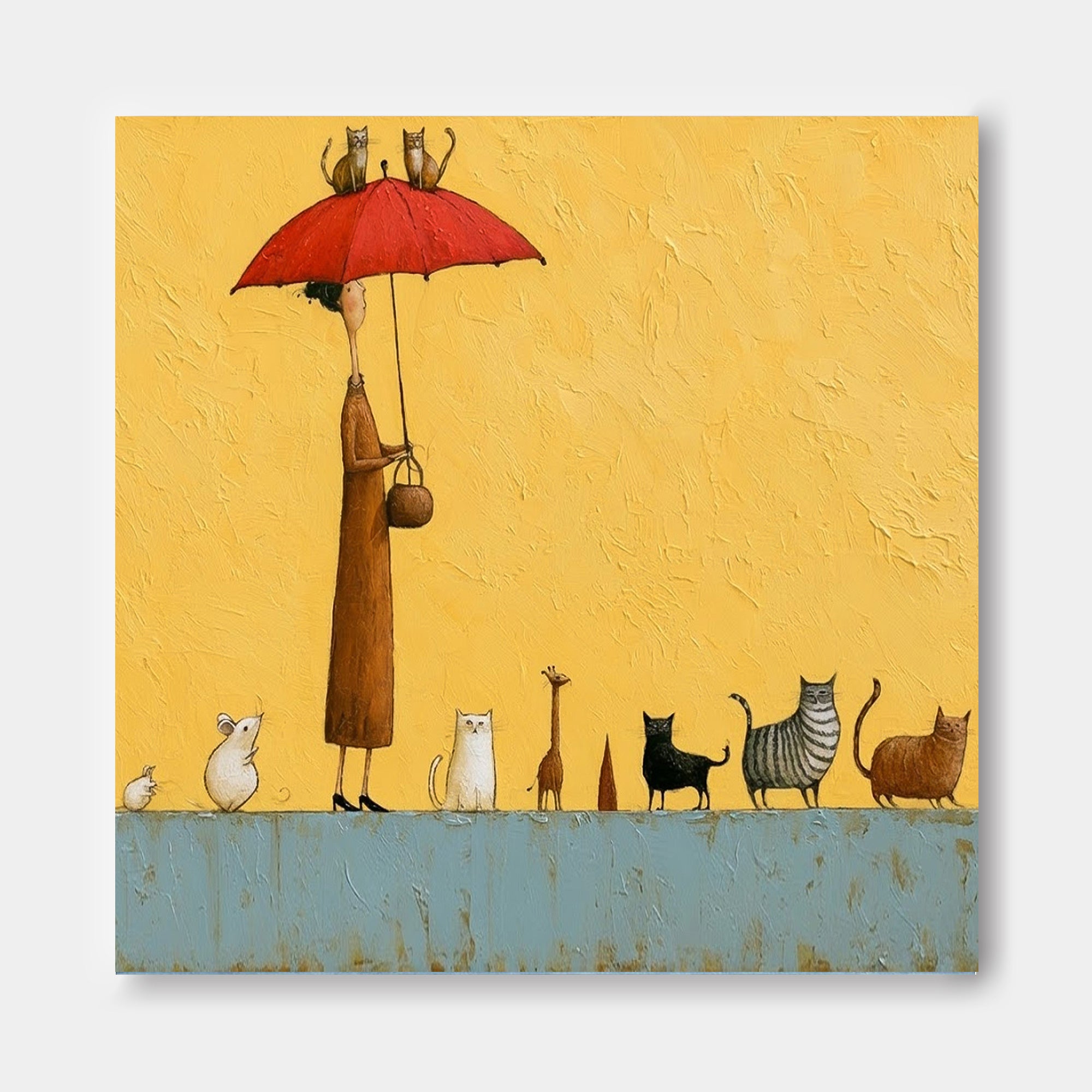Cute People And Animals Illustration On Textured Canvas For Kids Rooms