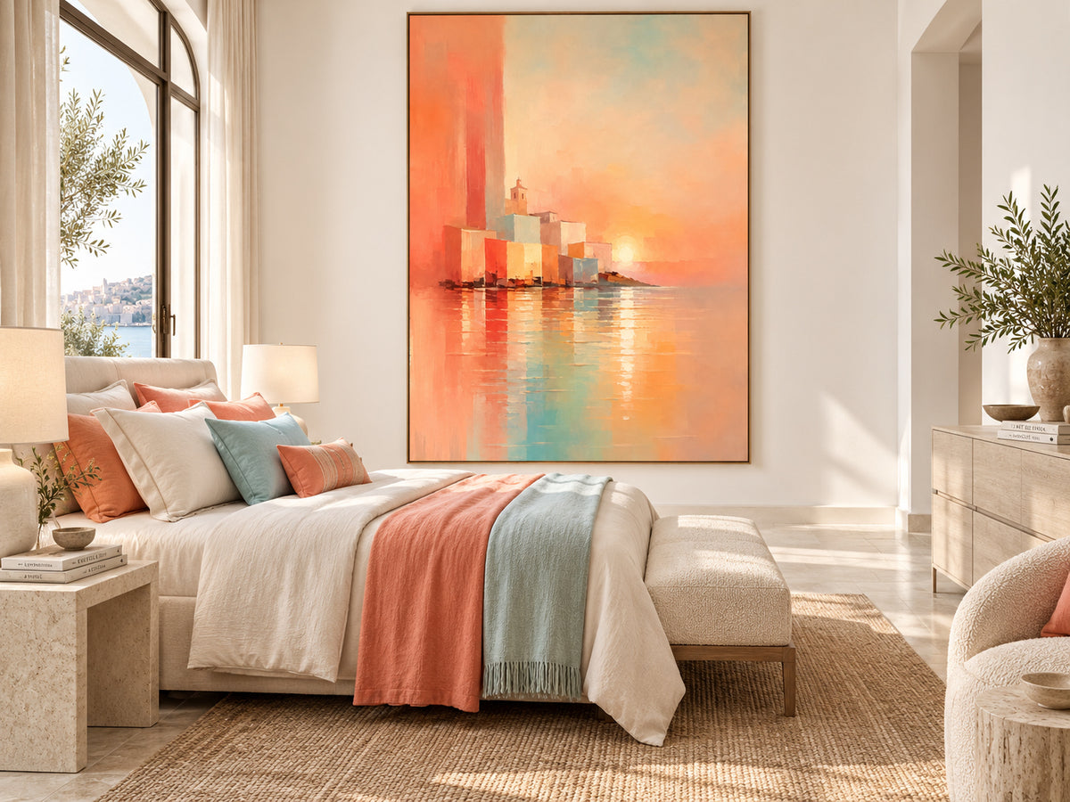 Modern Romantic Impressionist Painting With Textured Sunset Glow