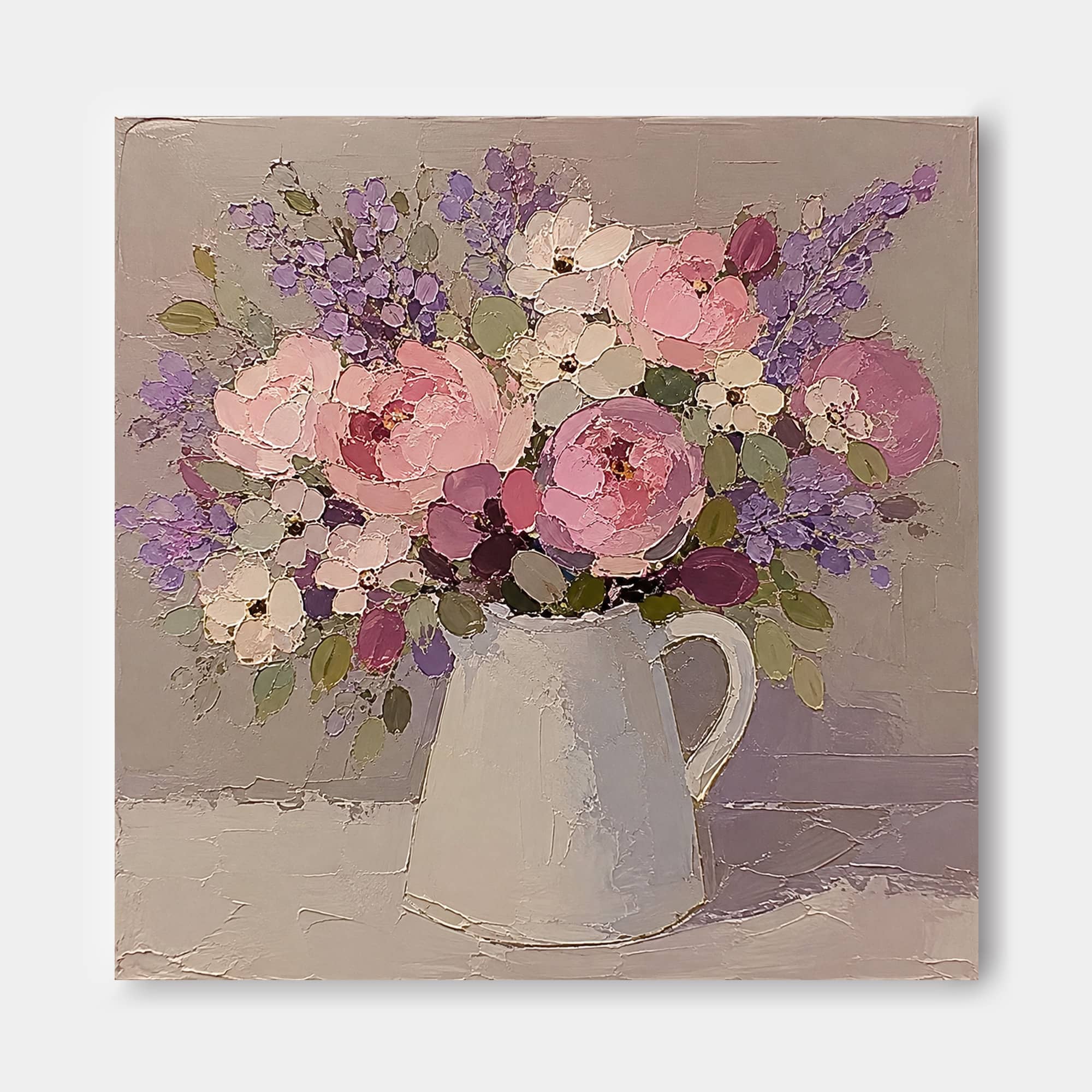 Abstract Impasto Floral Painting In Soft Pink Purple Tones Original Art