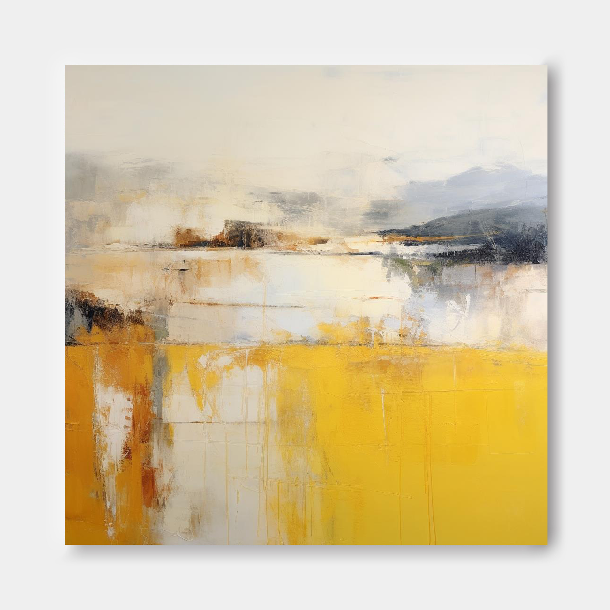 Abstract Oil Painting on Square Canvas Original Yellow Modern Acrylic Painting Large Wall Art Living Room