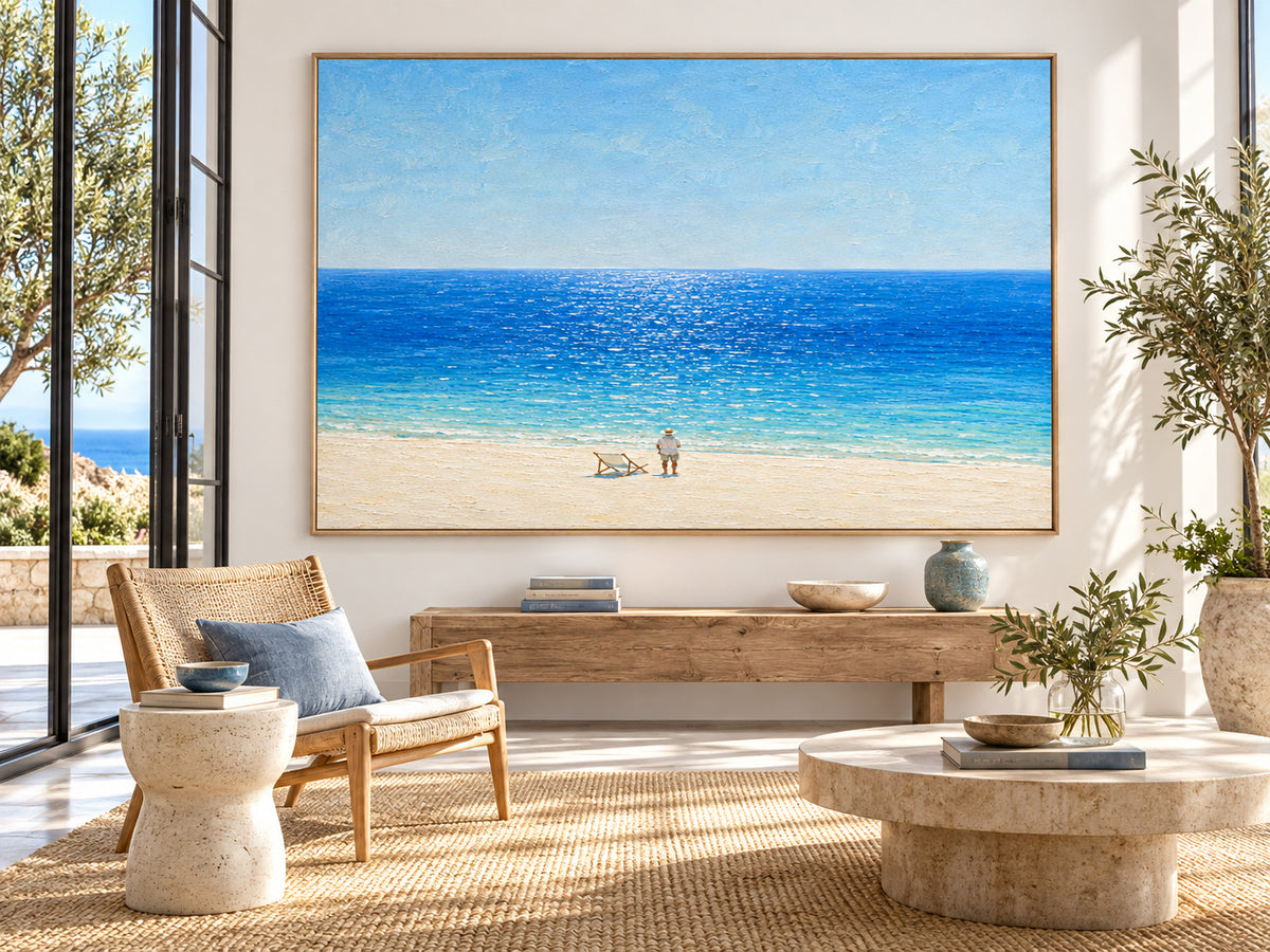 Impressionist Textured Canvas Painting Serene Ocean View In Modern Style