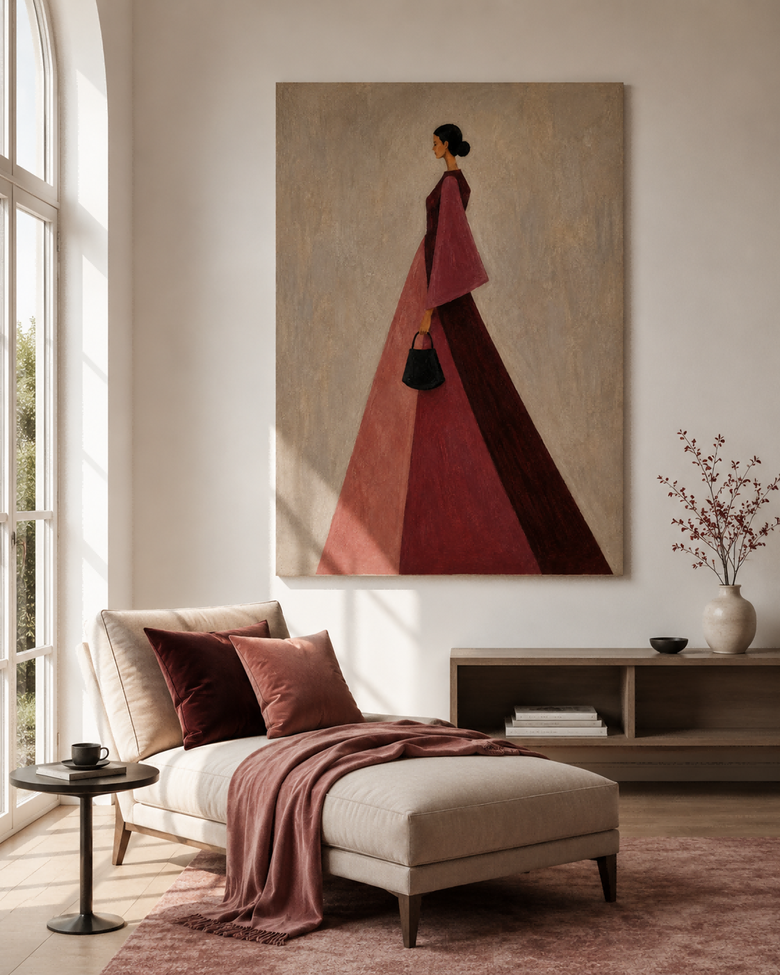 Abstract Woman In Red Gown Hand-Painted Canvas Art For Modern Home