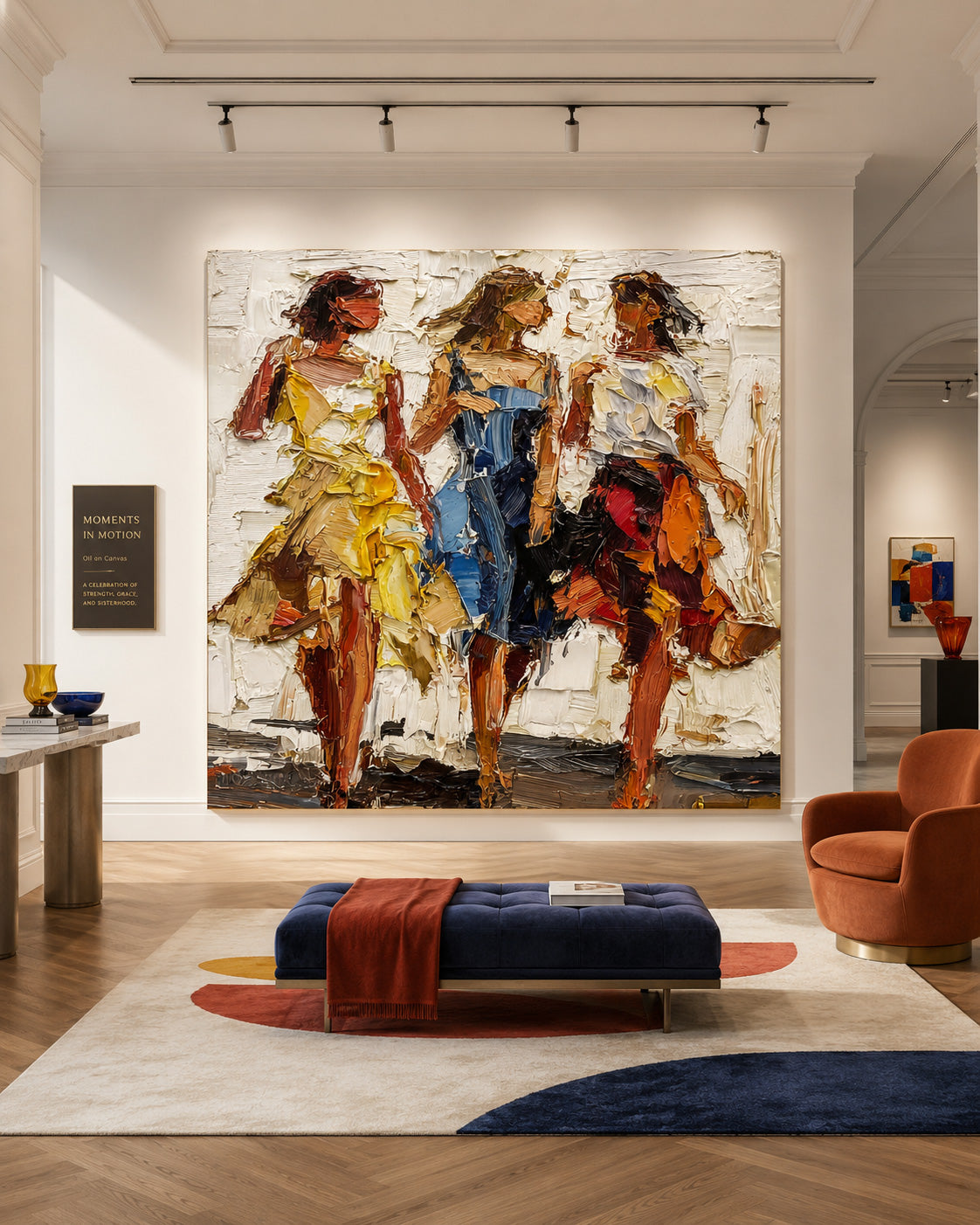 Textured Art Painting Of Three Women Friends With Bold Palette Knife Strokes For Modern Home Decor