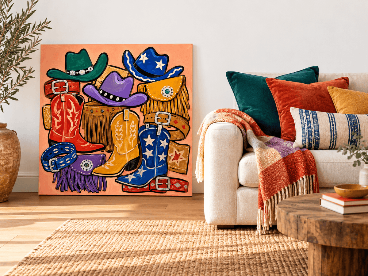 Vintage Pop Art Style Cowboy Accessories Canvas Art