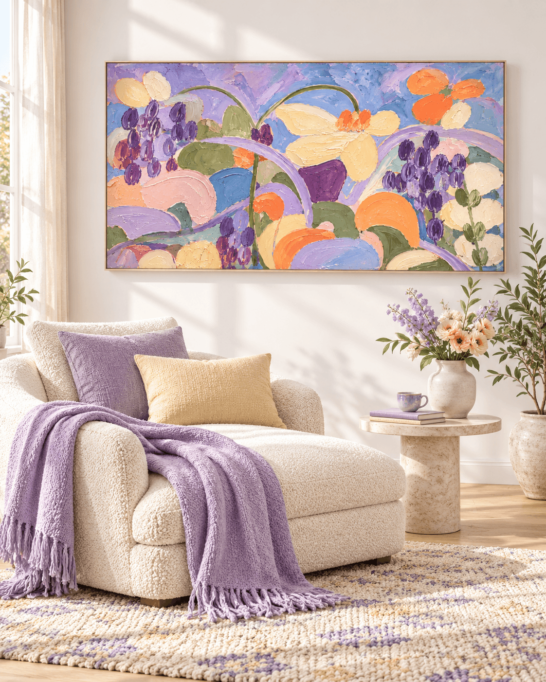 Romantic Textured Abstract Art Painting In Scandinavian Style For Bedroom