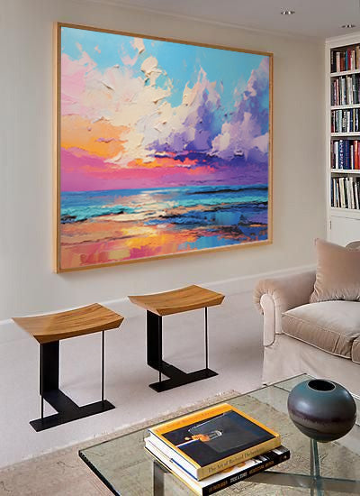 Bright Abstract Landscape Oil Painting Original Purple Sunset Wall Art Modern Abstract Landscape Painting Living Room Decor