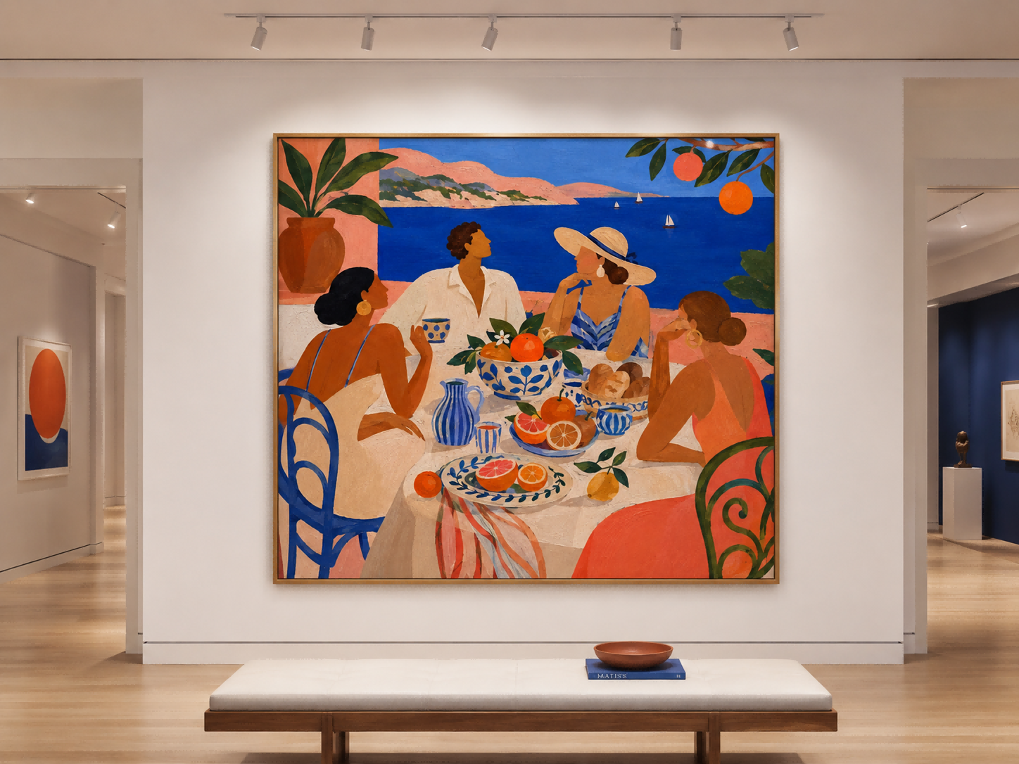 Art Deco Style Canvas Art Dreamy Mediterranean Leisure Scene Original