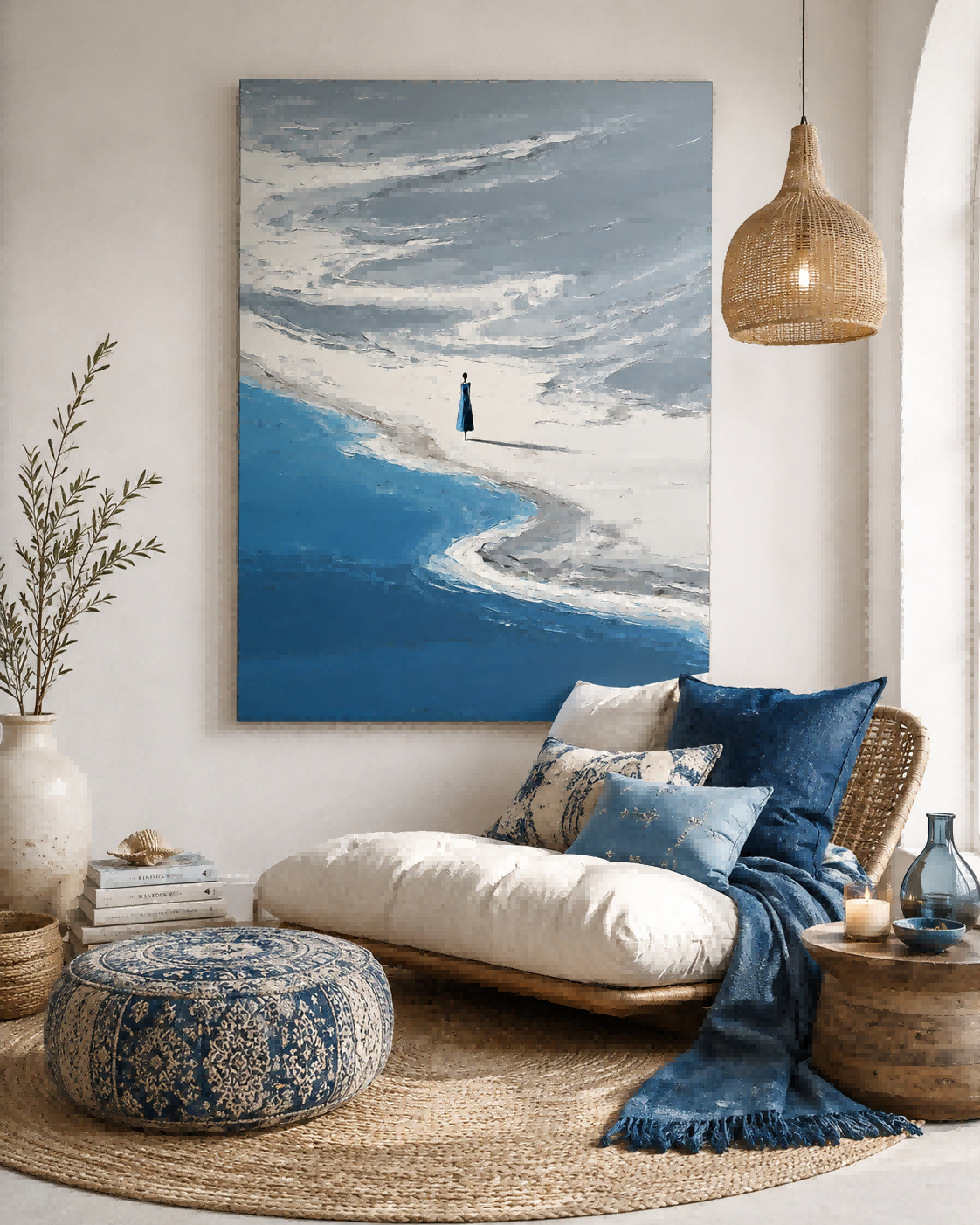 Modern Abstract Seascape Oil Painting With Figure For Living Room Decor