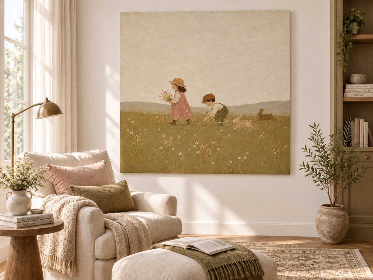 Warm Pastoral Wall Art For Nursery And Living Room With Textured Finish