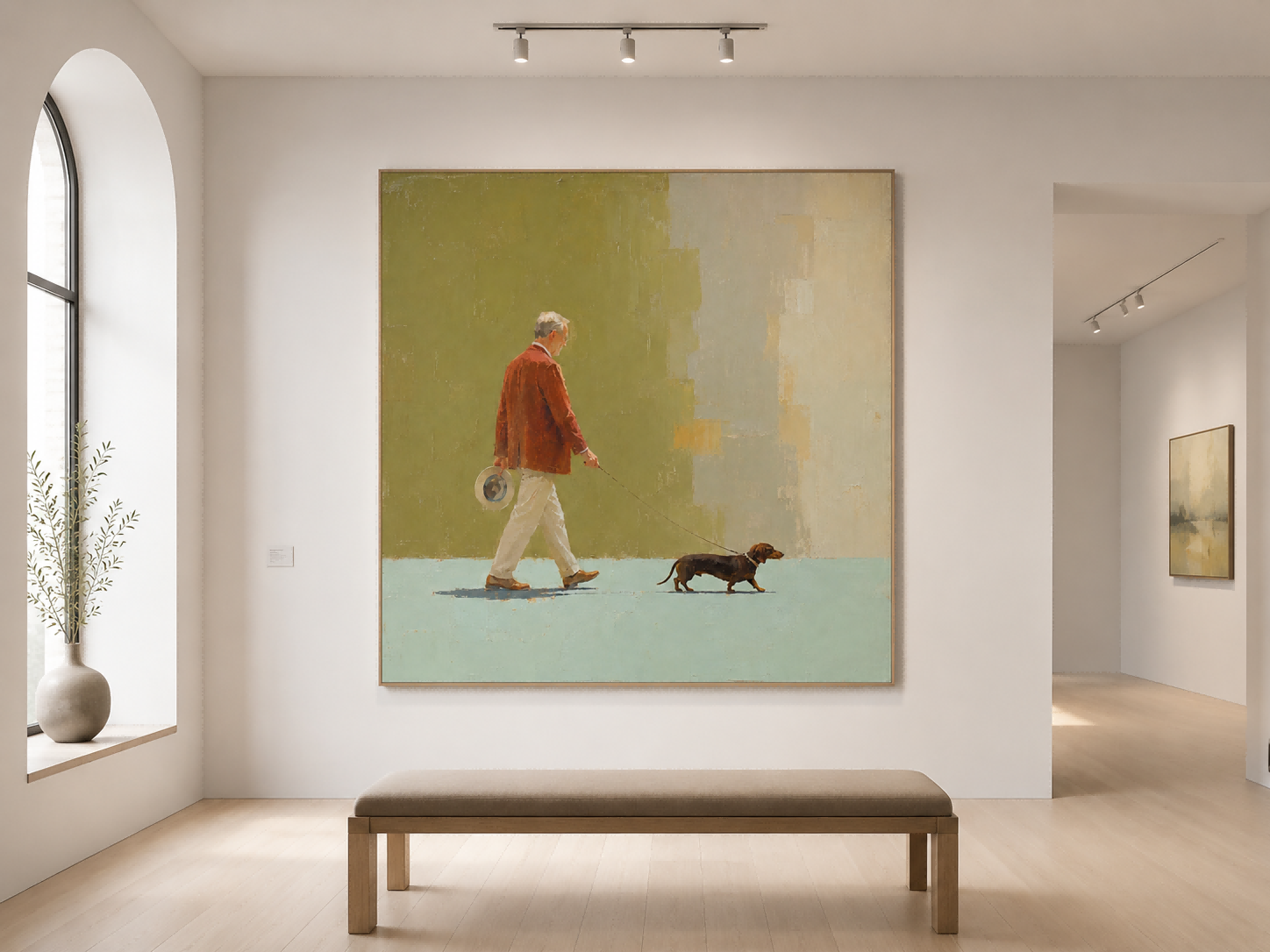 Classic Modern Figurative Art Oil Painting Of Gentleman With Pet