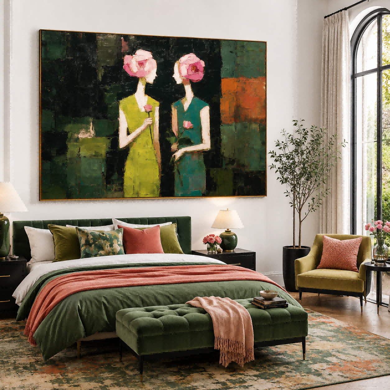 Vintage Floral Head Women Painting Abstract People Art For Living Room Decor