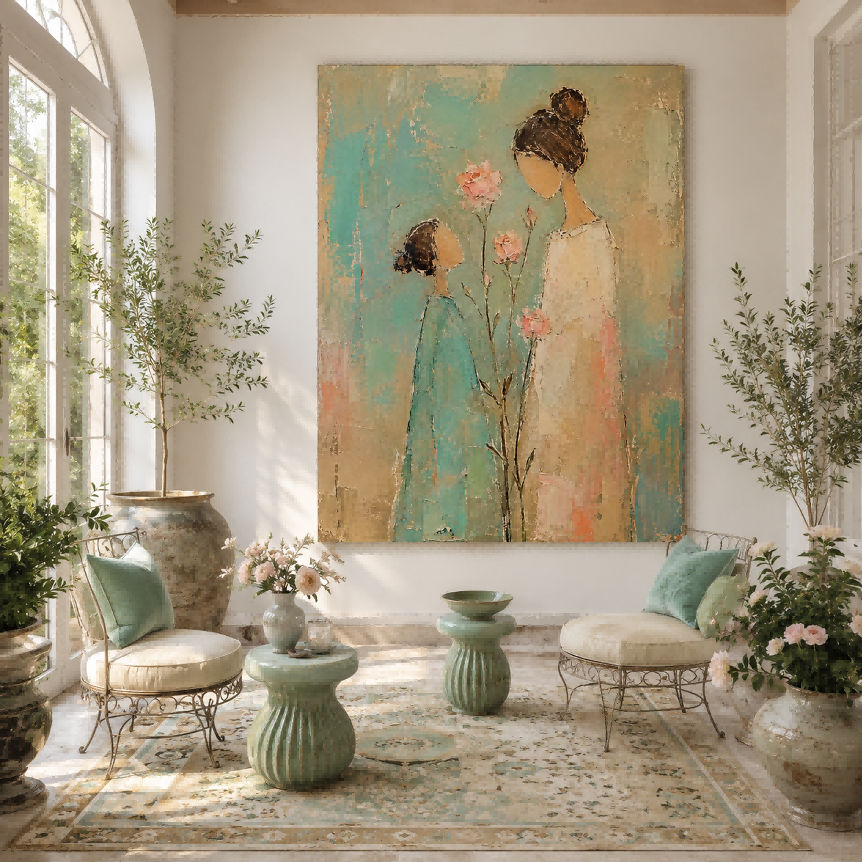Textured Canvas Art Of Mother And Child In Vintage Style Ideal Gift For Family Lovers