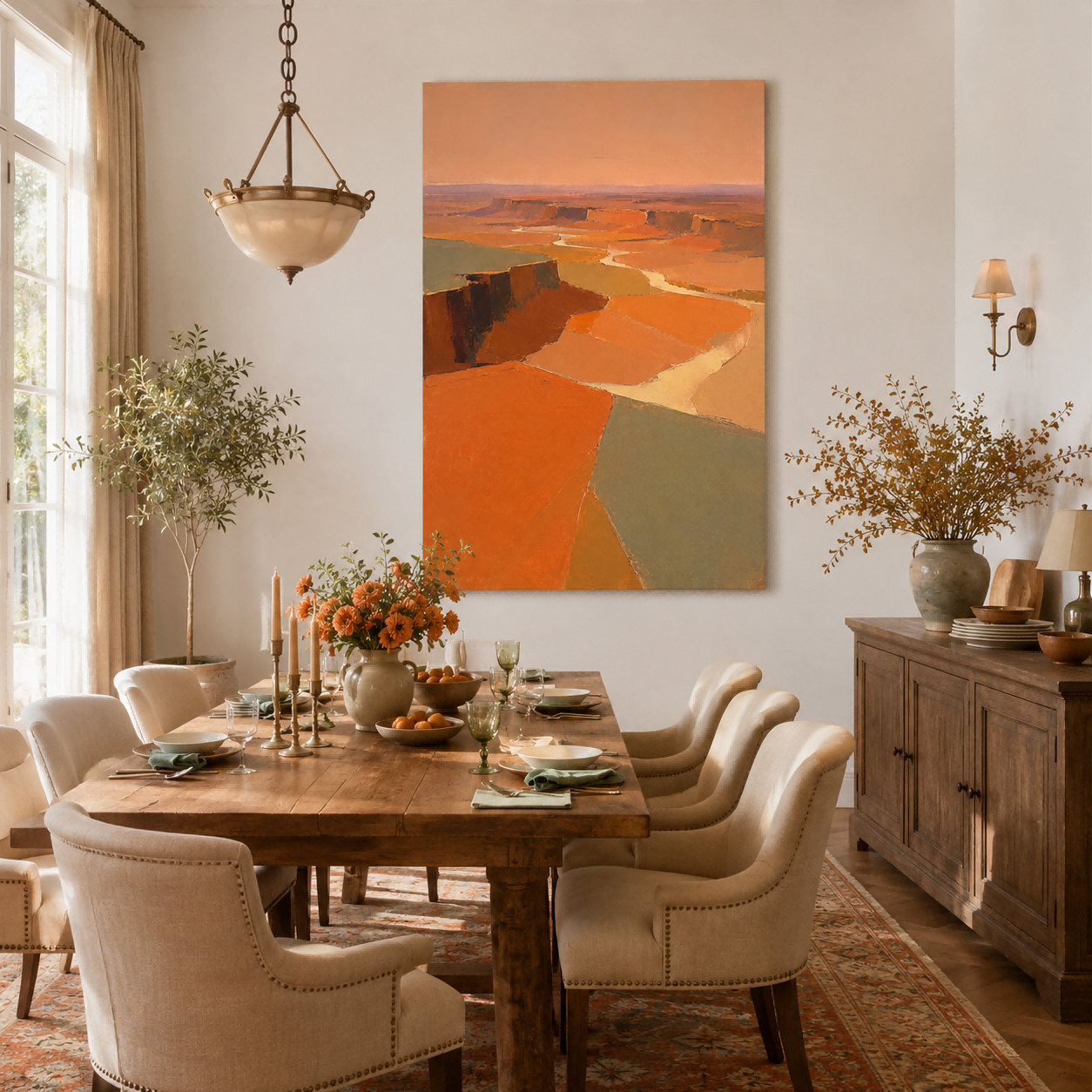 Modern Abstract Landscape Painting With Warm Earth Tones For Living Room Decor
