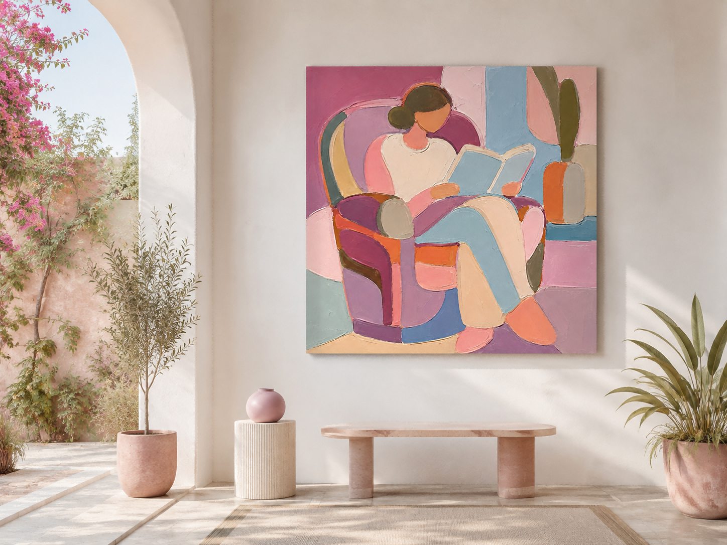 Abstract Colorful People Painting With Bold Blocks For Modern Living Room Decor