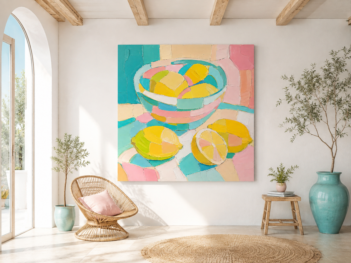 Contemporary Impasto Abstract Painting With Pastel Macaron Tones