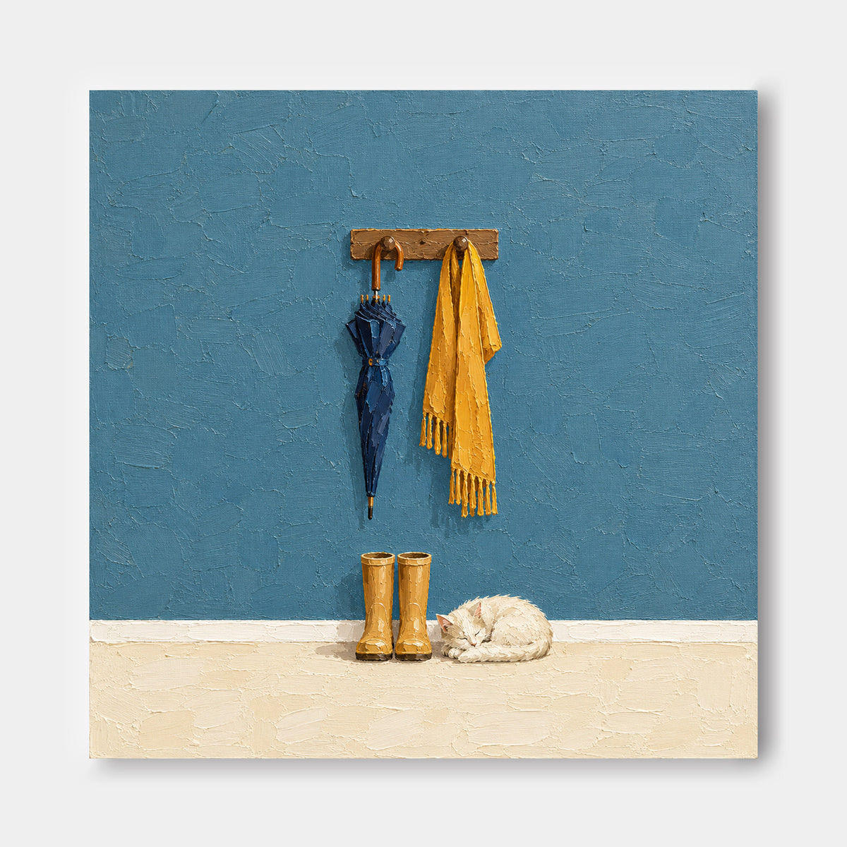 Textured Modern Rustic Painting With Warm Color Contrast And Pet Theme