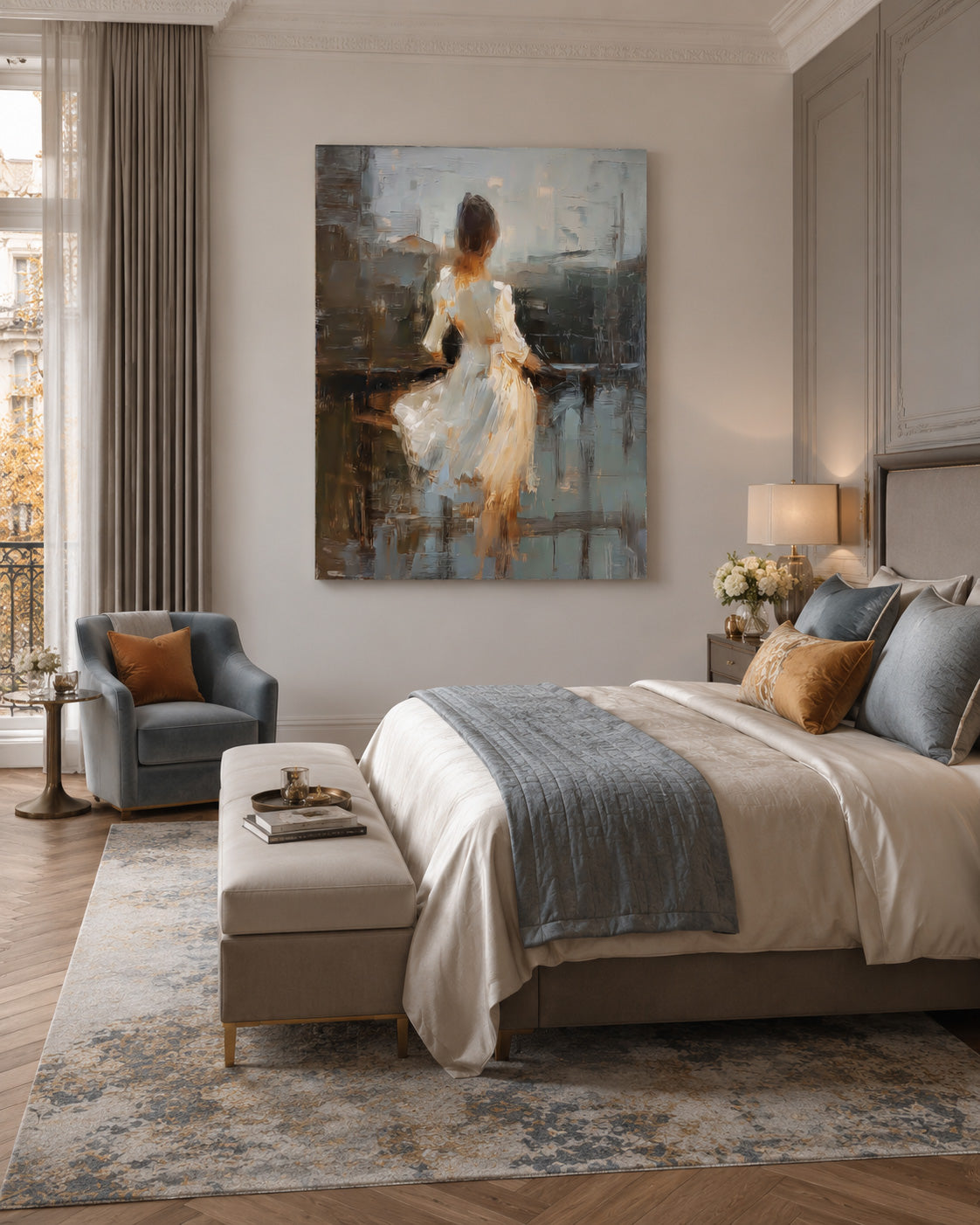 Vintage Abstract Woman Painting With Textured Brushstrokes For Living Room Decor
