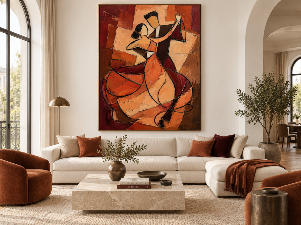 Cubist Style Geometric Abstract Art With Textured Brushwork