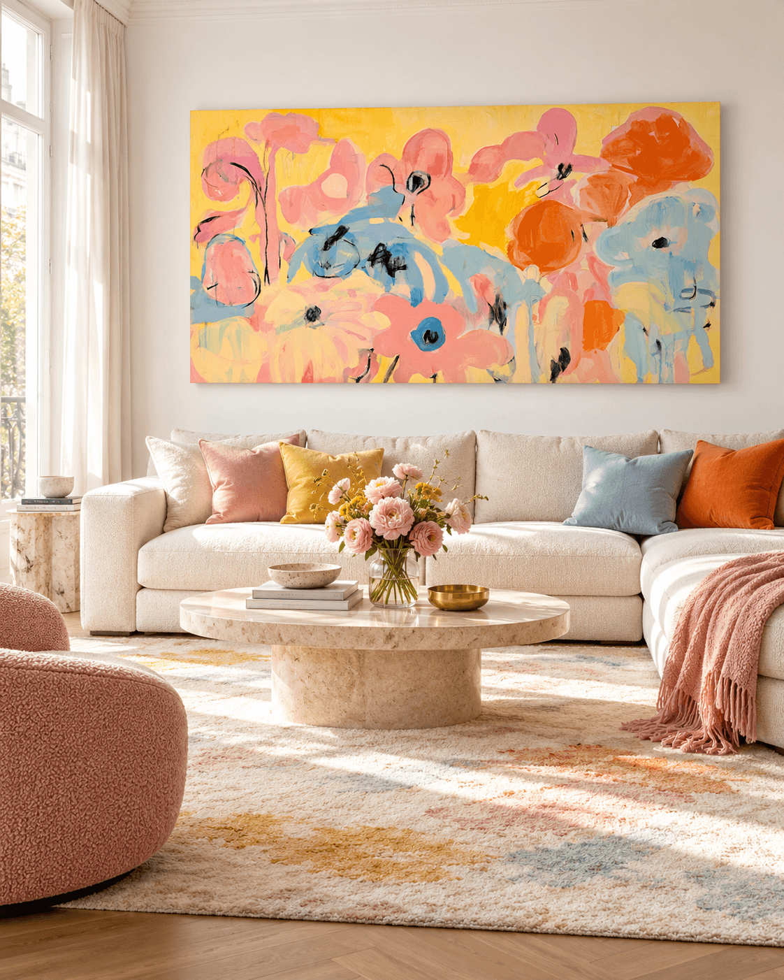 Scandinavian Style Abstract Flower Art With Macaron Color Palette
