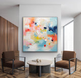Large Square Acrylic Painting Bright Colorful Original Wall Art Abstract Oil Painting Modern Texture Living Room Art For Sale