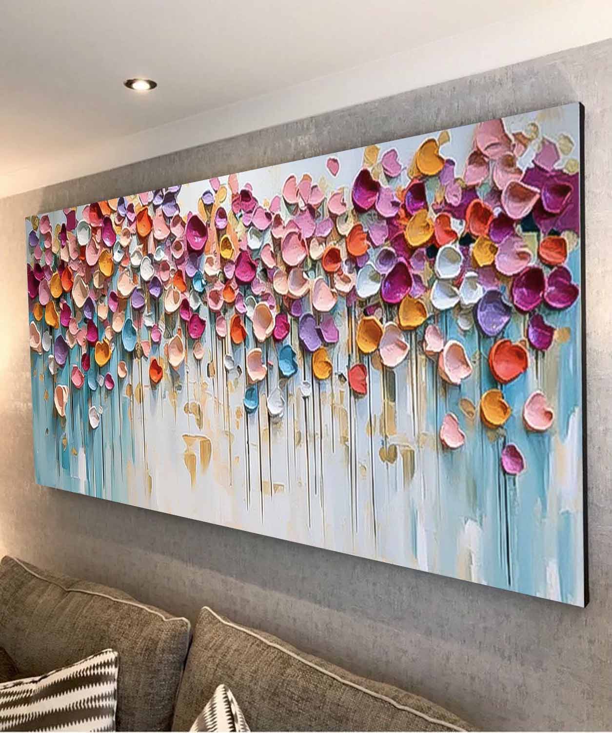 Large Acrylic Colorful Textured Flower picture Original Flowers Wall Art Modern Floral Painting On Canvas