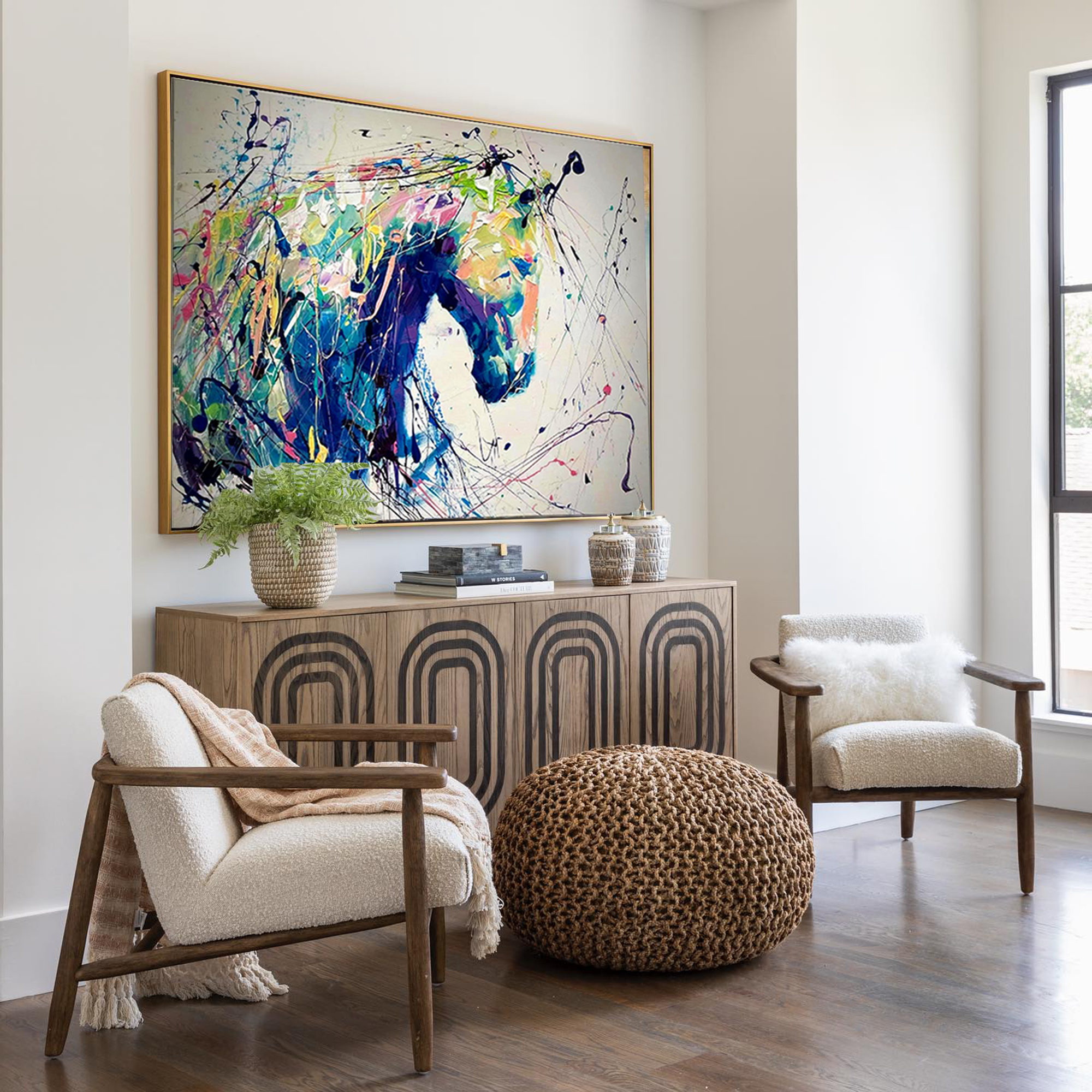 Original Colorful Horse Painting On Canvas Large Abstract Animal Acrylic Painting Modern Wall Art Living Room Decor