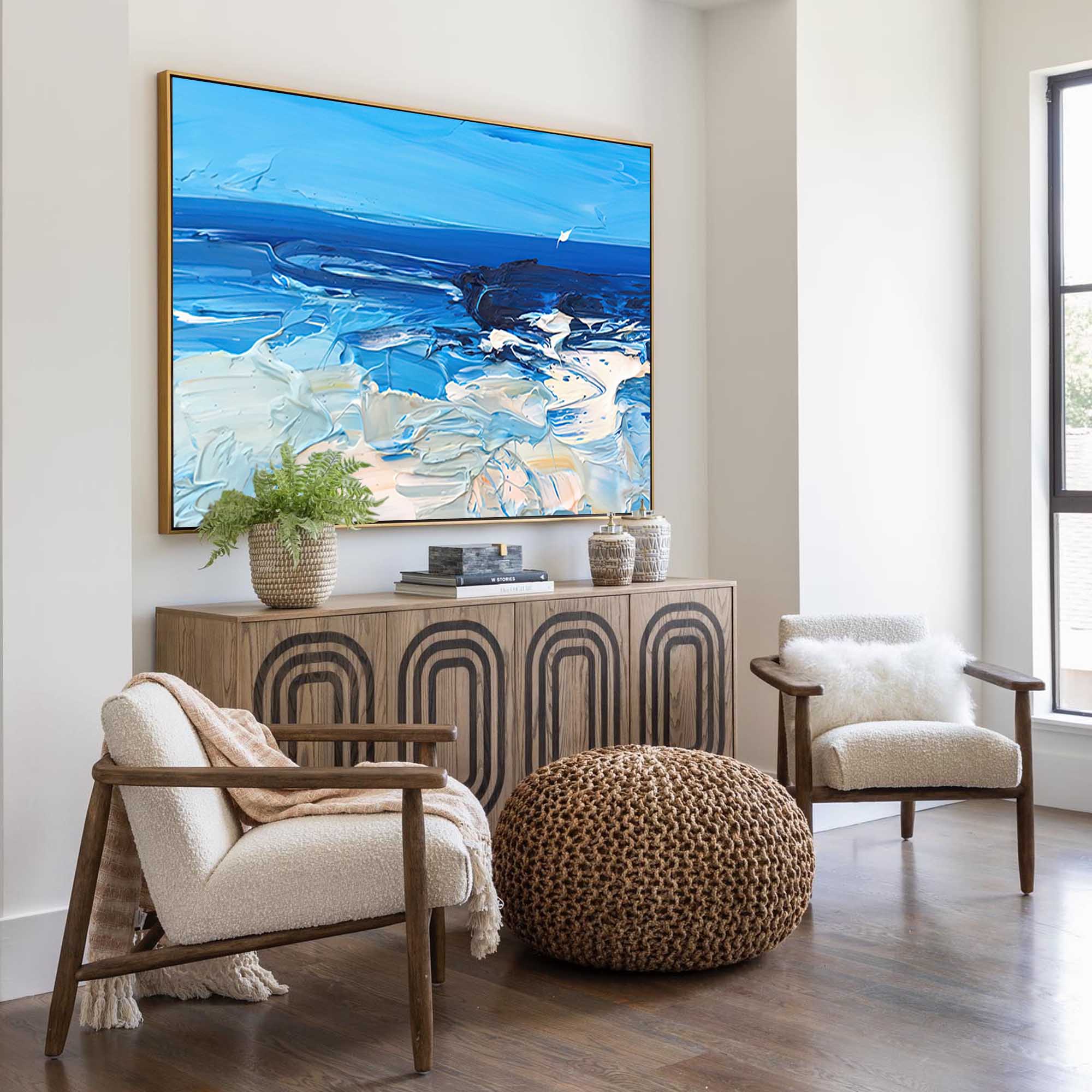 Blue Texture Ocean Abstract Oil Painting Large Ocean Beach Original Painting Ocean Canvas Wall Art Living Room Decor