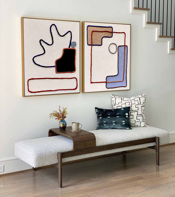 Set of 2 Large Abstract Square Original Minimalist Lines Oil Paintings On Canvas Modern Wall Art Home Decor
