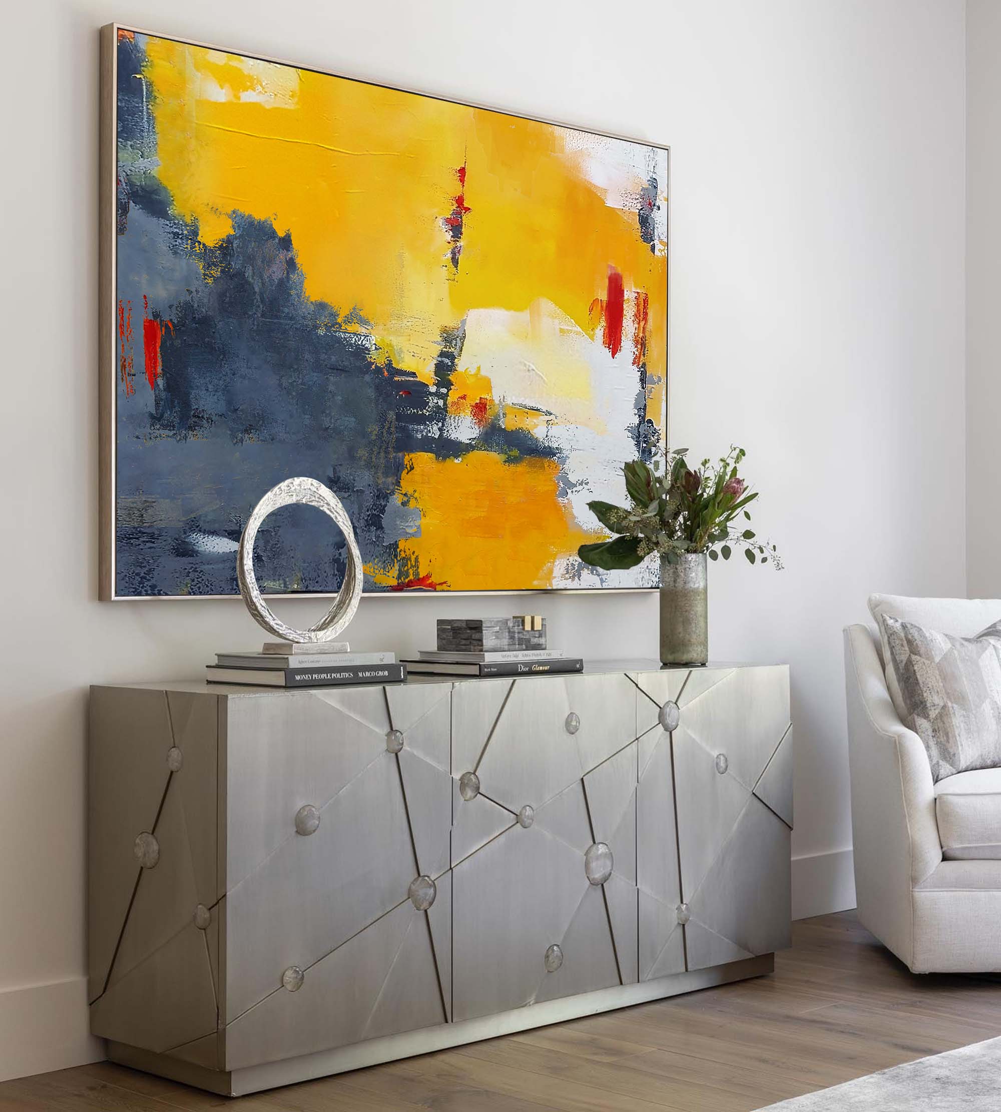 Modern Gray And Yellow Abstract Canvas Oil Painting Large Wall Texture Art Original Oil Painting Home Decoration