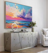 Bright Abstract Landscape Oil Painting Original Purple Sunset Wall Art Modern Abstract Landscape Painting Living Room Decor