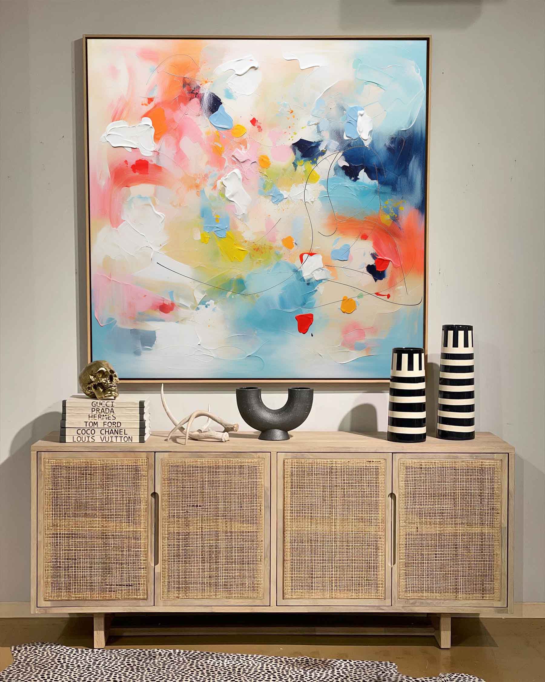 Large Square Acrylic Painting Bright Colorful Original Wall Art Abstract Oil Painting Modern Texture Living Room Art For Sale