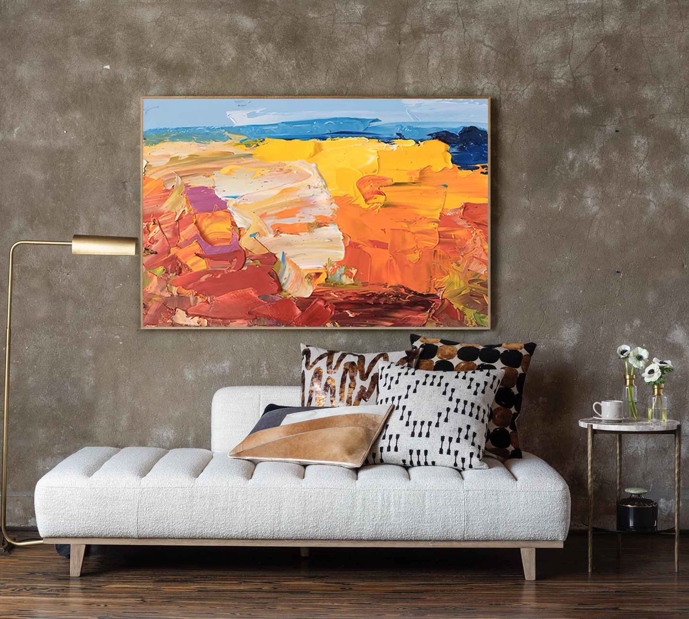 Large Abstract Canvas Oil Painting Original Wall Art Simple Landscape Painting Living Room Decoration