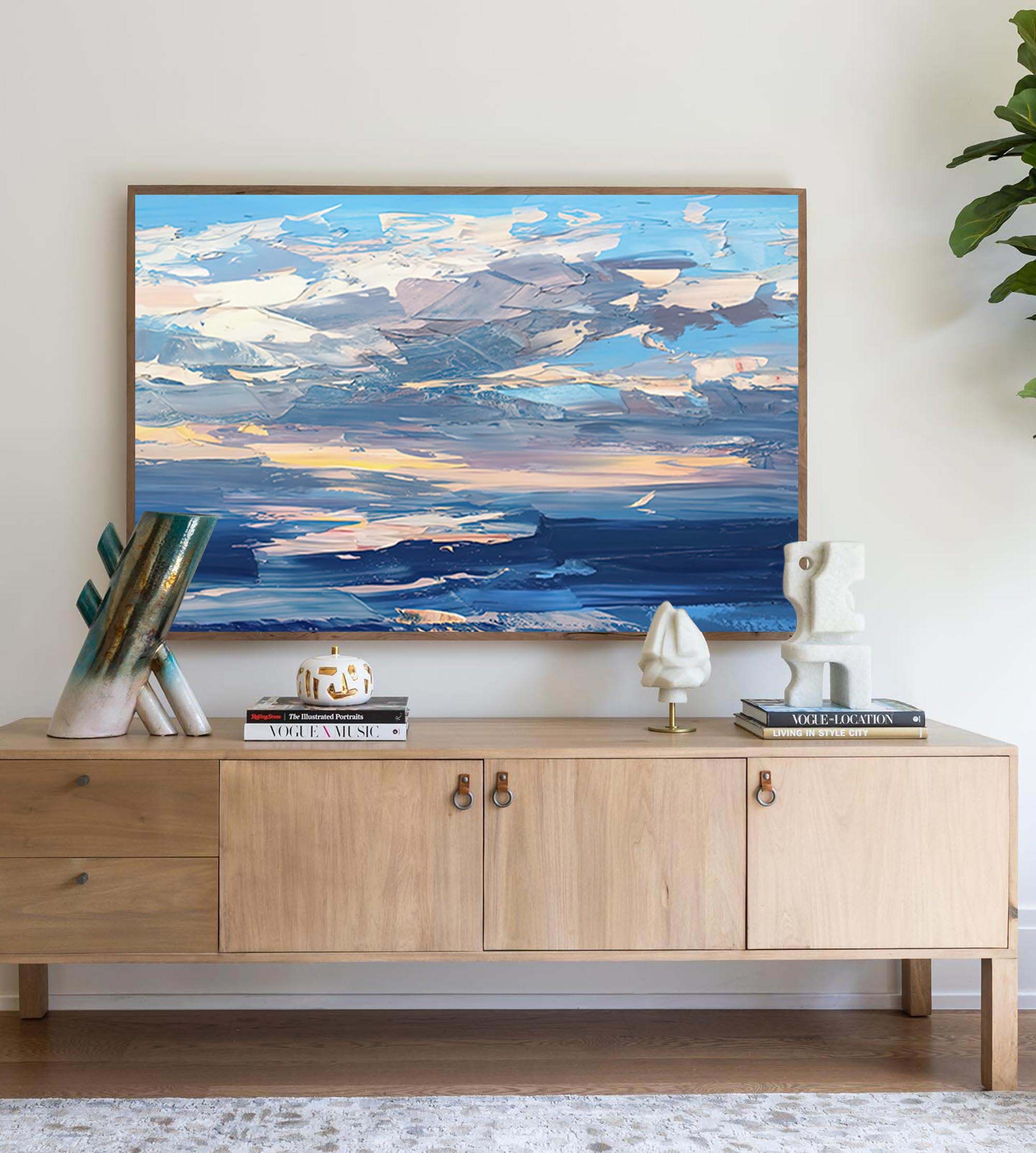 Clouds Oil Painting on Canvas Original Wall Art Abstract Blue Landscape Painting Home Decor