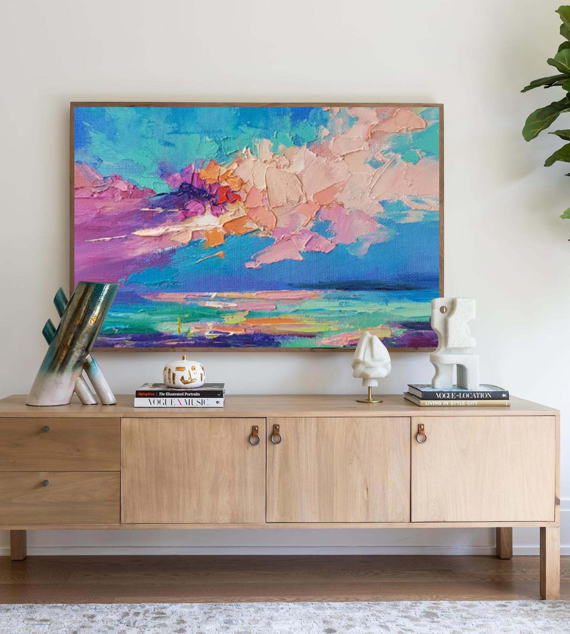 Colorful Sunset Oil Painting Original Wall Art Abstract Landscape Painting Living Room Decor