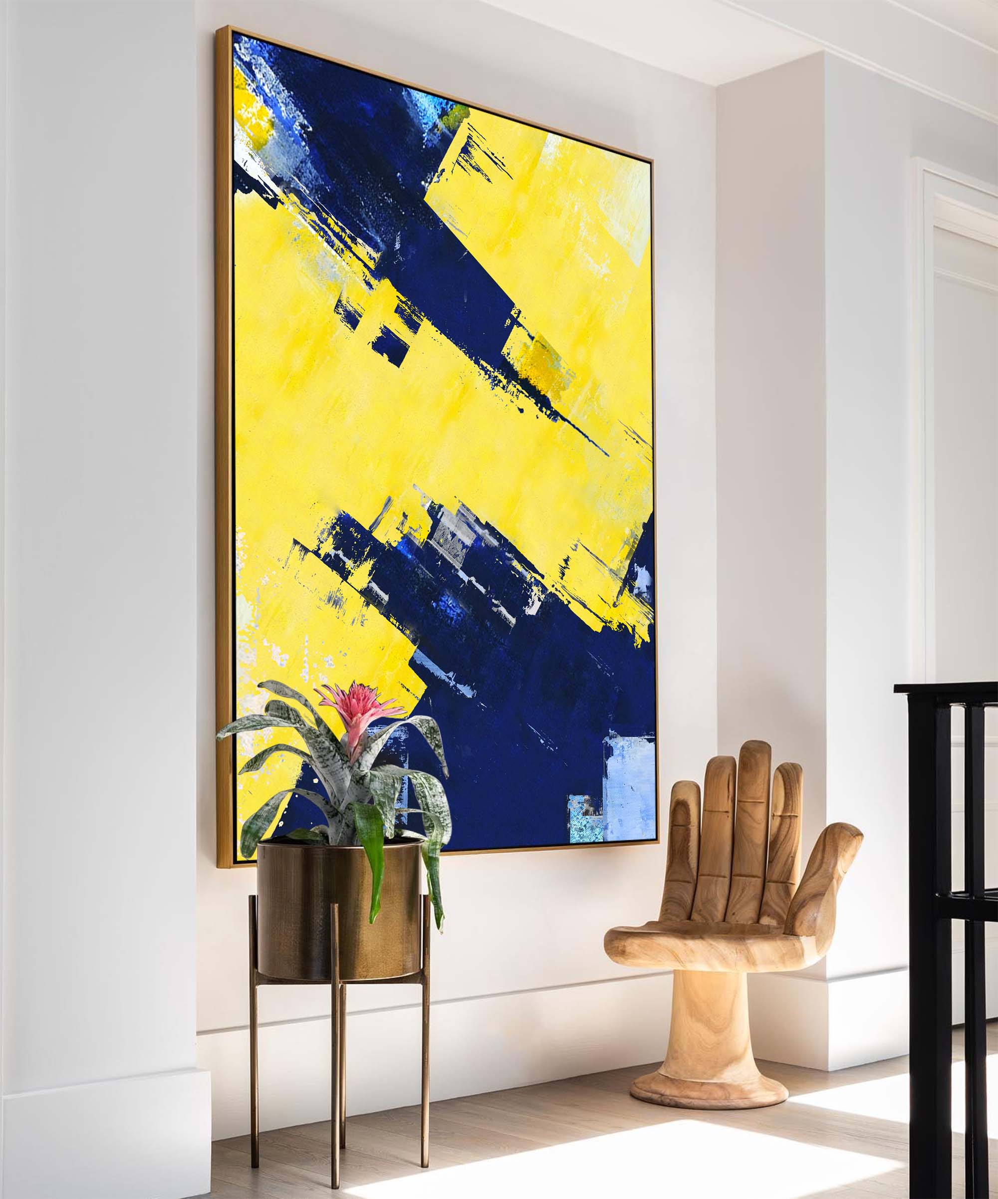 Blue And Yellow Abstract Textured Canvas Oil Painting Modern Acrylic Painting Original Wall Art Home Decor