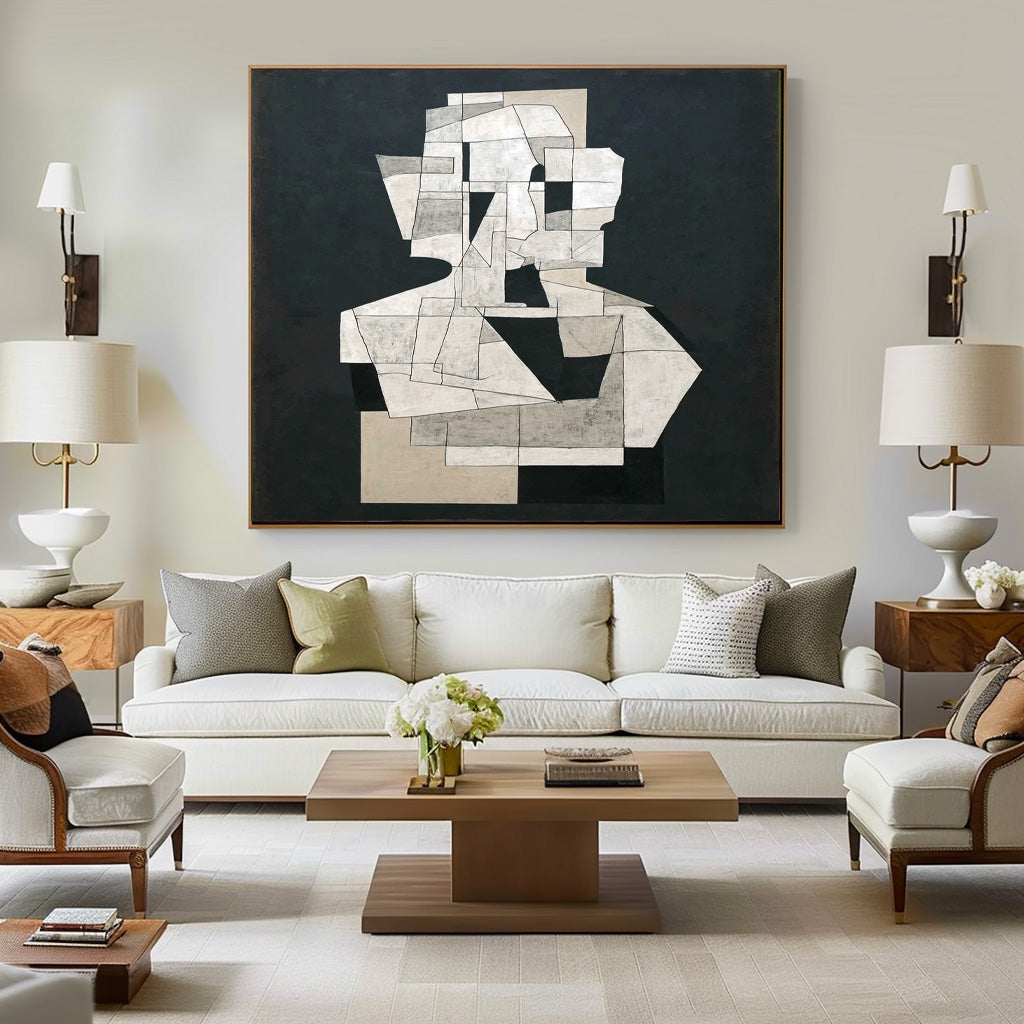 Abstract Geometric Black & White Wall Art Minimalist Modern Canvas Painting For Home Decor Unique Artwork