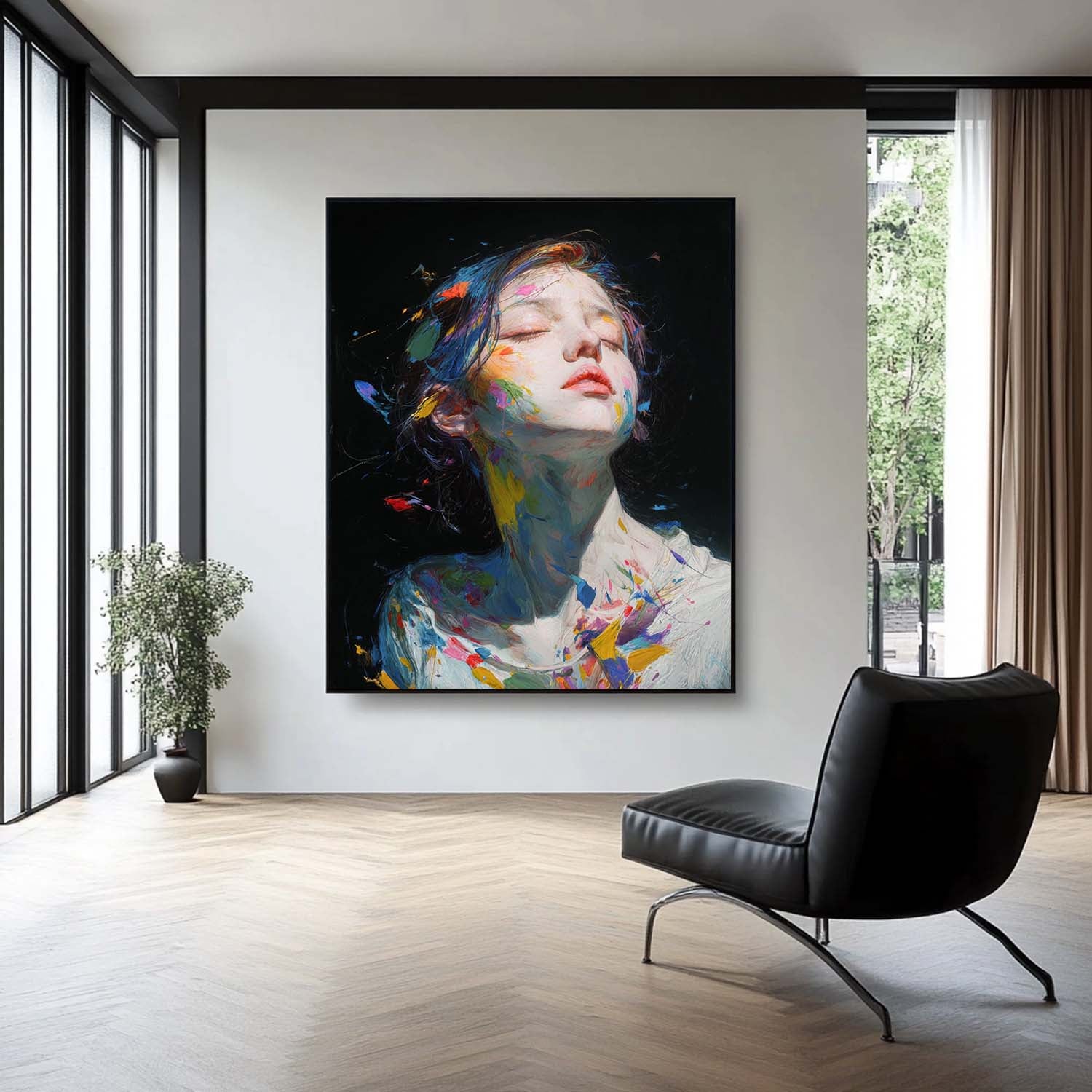 Color Splatter Female Art Modern Pop Wall Decor For Home Vibrant with Abstract Expressionism Style