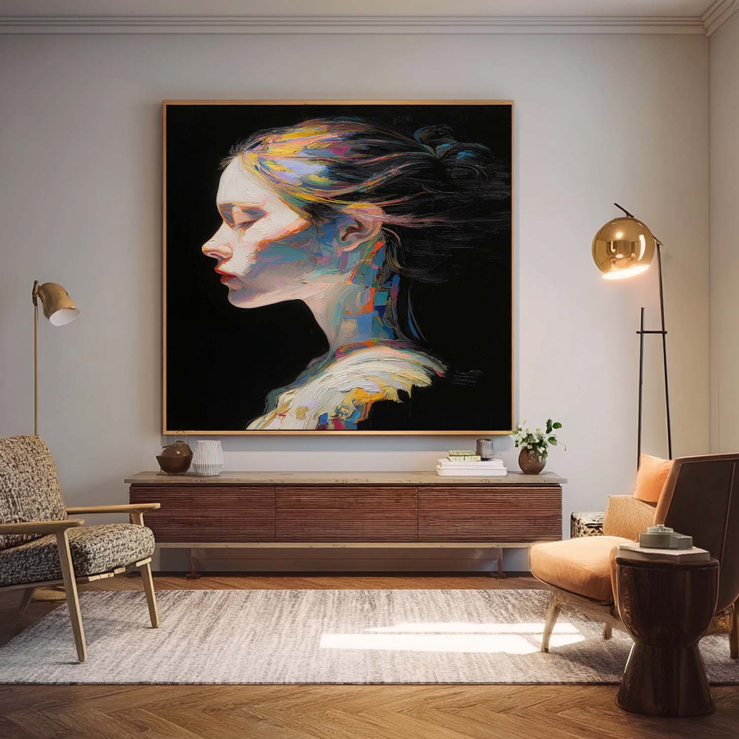 Enchanting Multicolor Abstract Side Profile Portrait Expressive Oil Painting With Flowing Hues Boho Art 