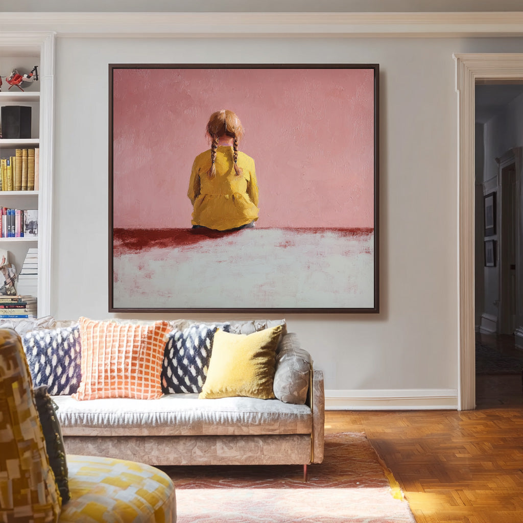 Minimalist Girl Back view Painting Abstract Warm atmosphere Art Original Pink Wall Art For Living Room