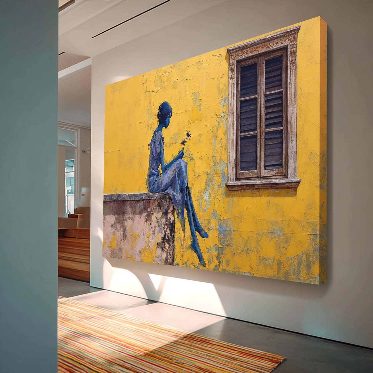 Mediterranean Style Abstract Art Landscape Canvas Serene Moments Abstract Painting Contemporary Lady Canvas Decor