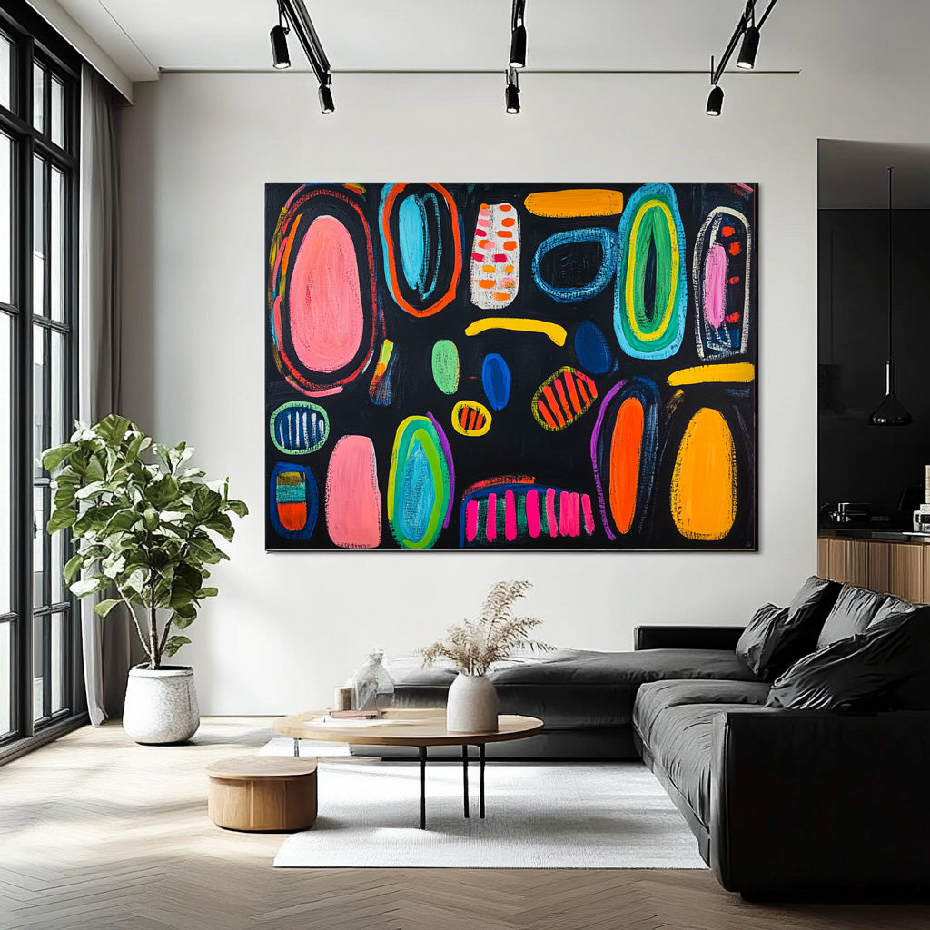 Original Irregular Geometric Circles Wall Art Modern Colorful  Artwork Abstract Graffiti Oil Painting