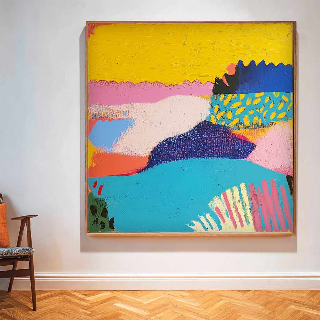 Original Landscape Painting Square Contemporary Art Acrylic painting Abstract Graffiti Wall Art Decor