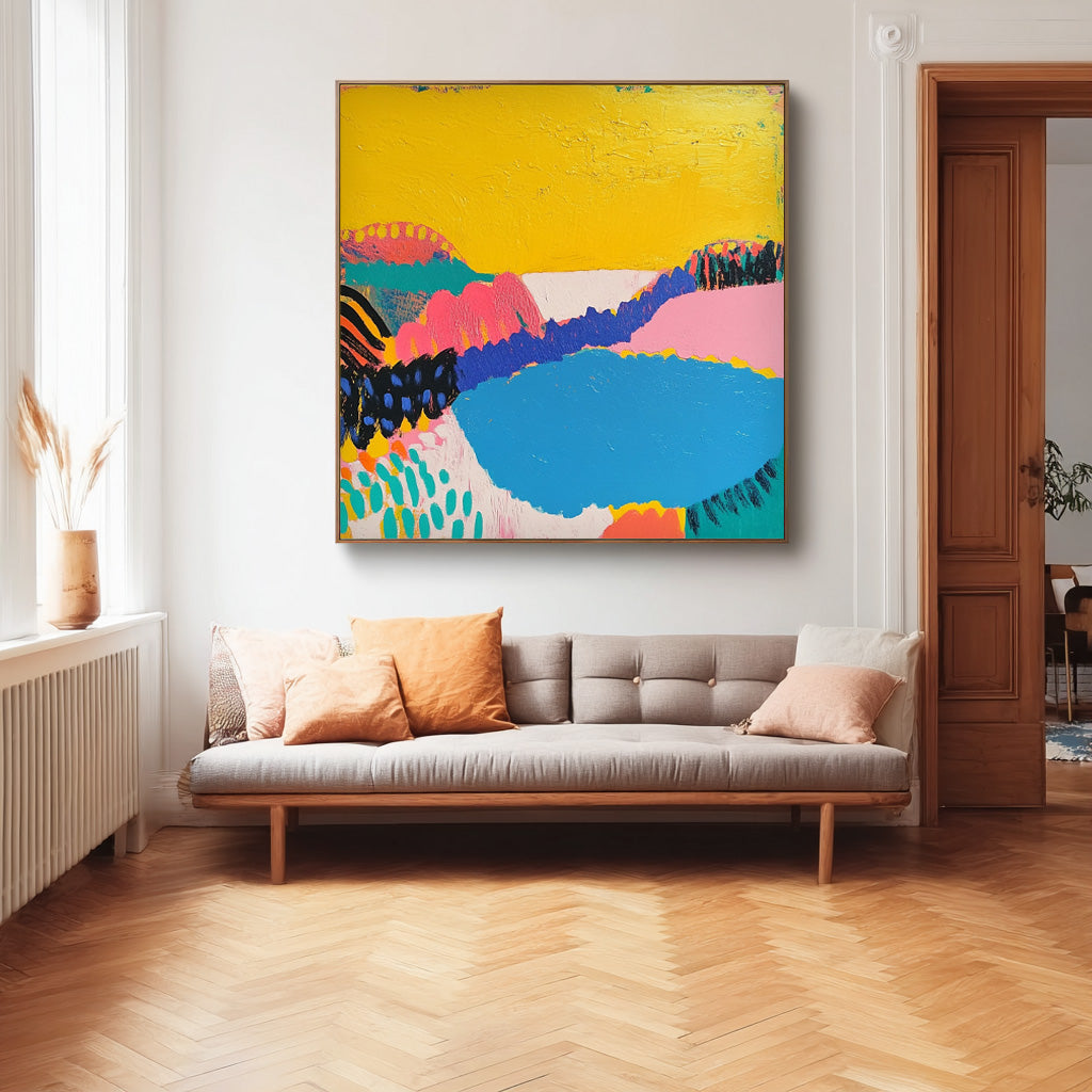 Square Contemporary Art Texture Acrylic painting Original Landscape Painting Abstract Graffiti Wall Art