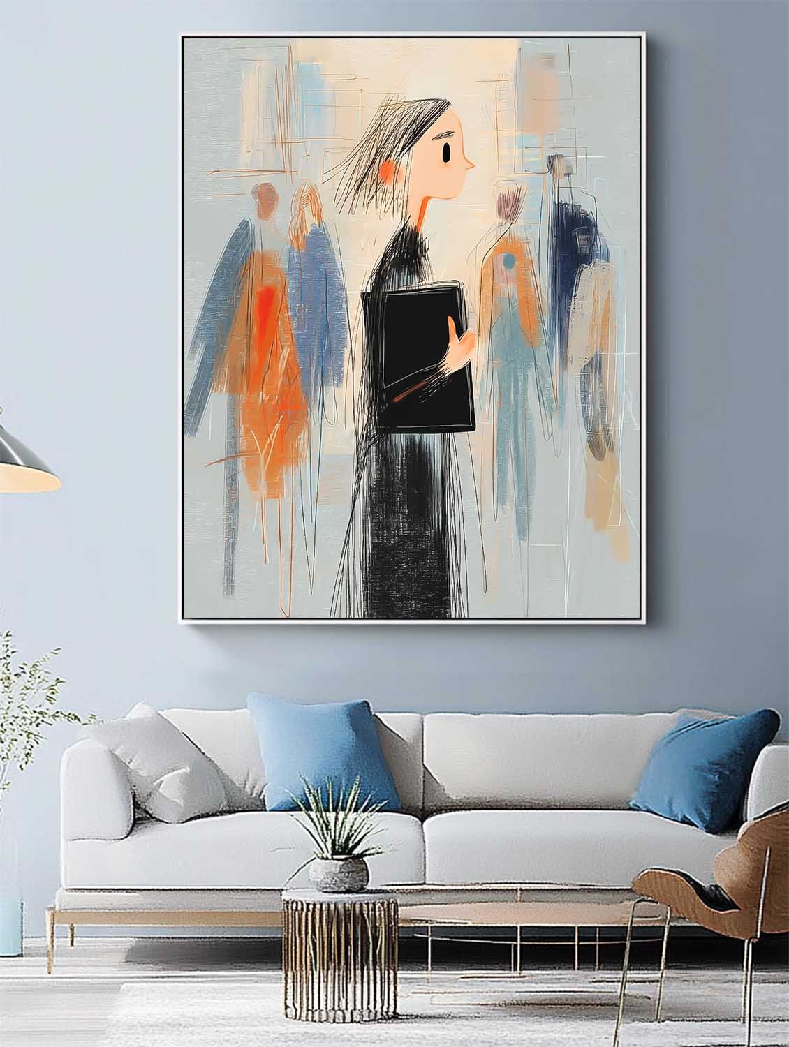 Abstract Figure Painting Modern Wall Art  For Living Room Decor Contemporary Urban Illustration