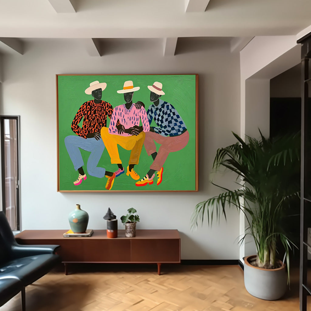 Large Brothers Portrait Wall Art  Figure Oil Painting Original Textured Three People Painting Canvas