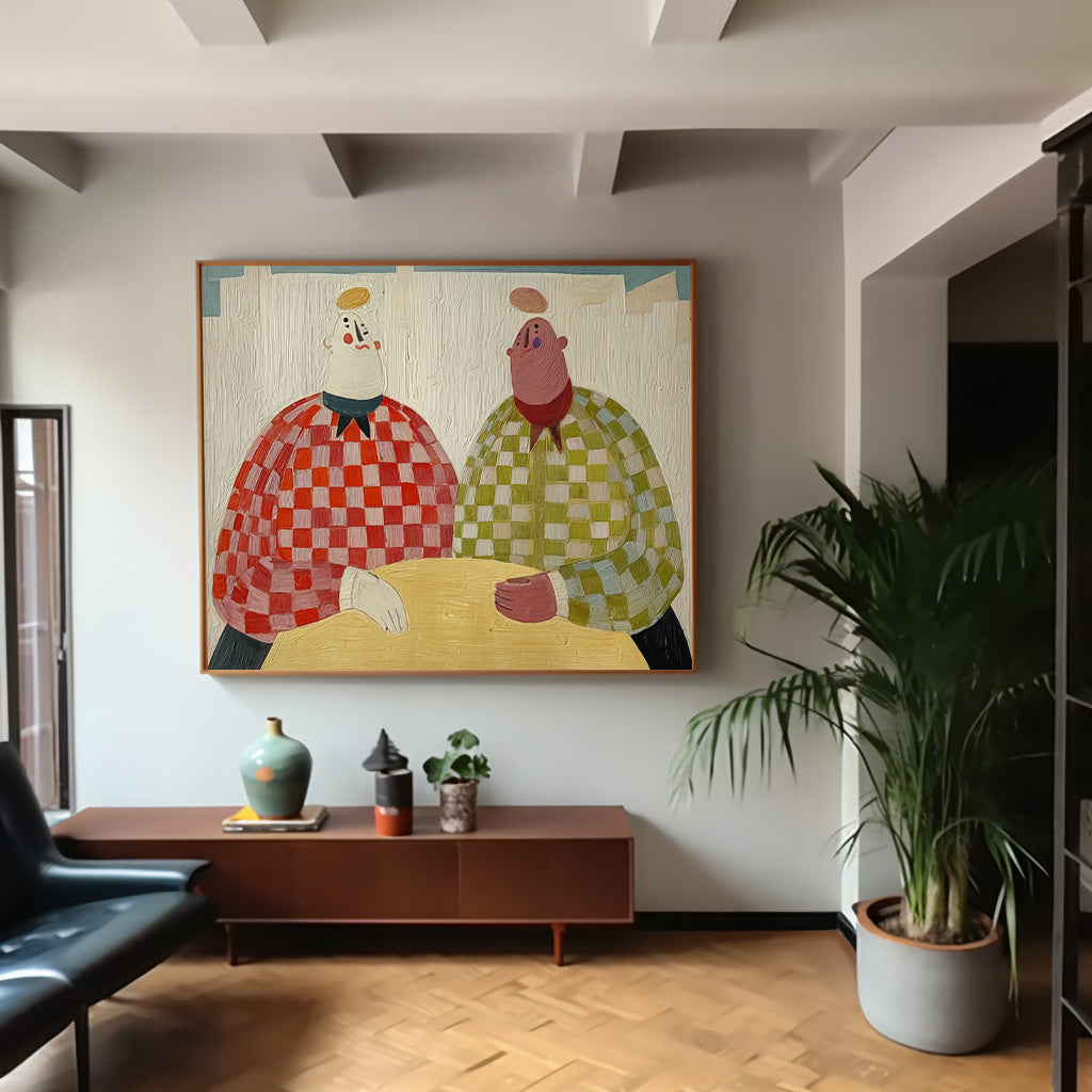 Large Brothers Portrait Wall Art  Figure Oil Painting Original Textured People Painting Canvas Home Decor