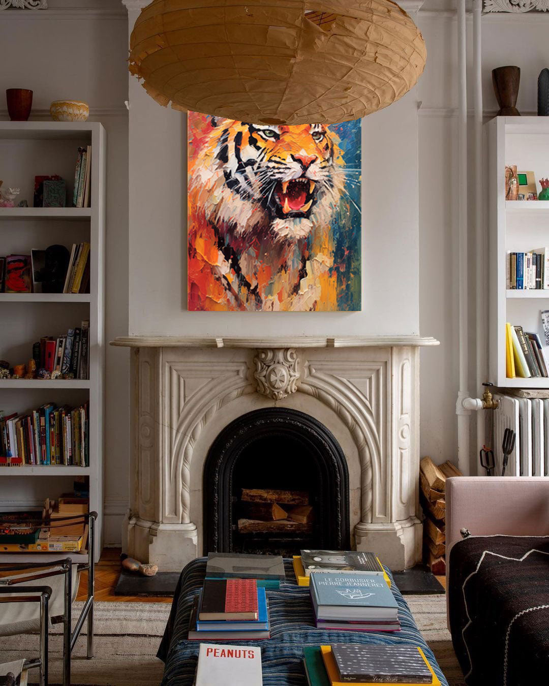 Textured Abstract Tiger Canvas Oil Painting Original Tiger Canvas Wall Art Modern Animal Artwork Living Room Office