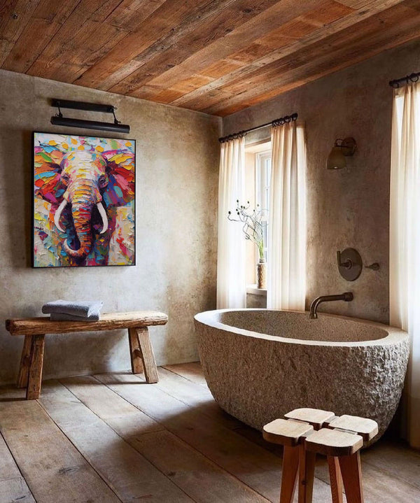 Colorful Elephant Oil Painting Textured Canvas Wall Art Modern Animal Oil Painting Impressionist Home Decor